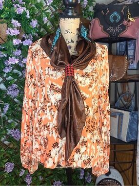 Frye Orange Floral Button-Down Peasant Blouse